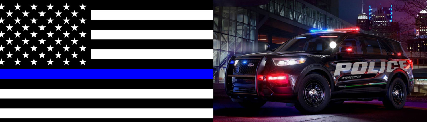 police car with thin blue line flag